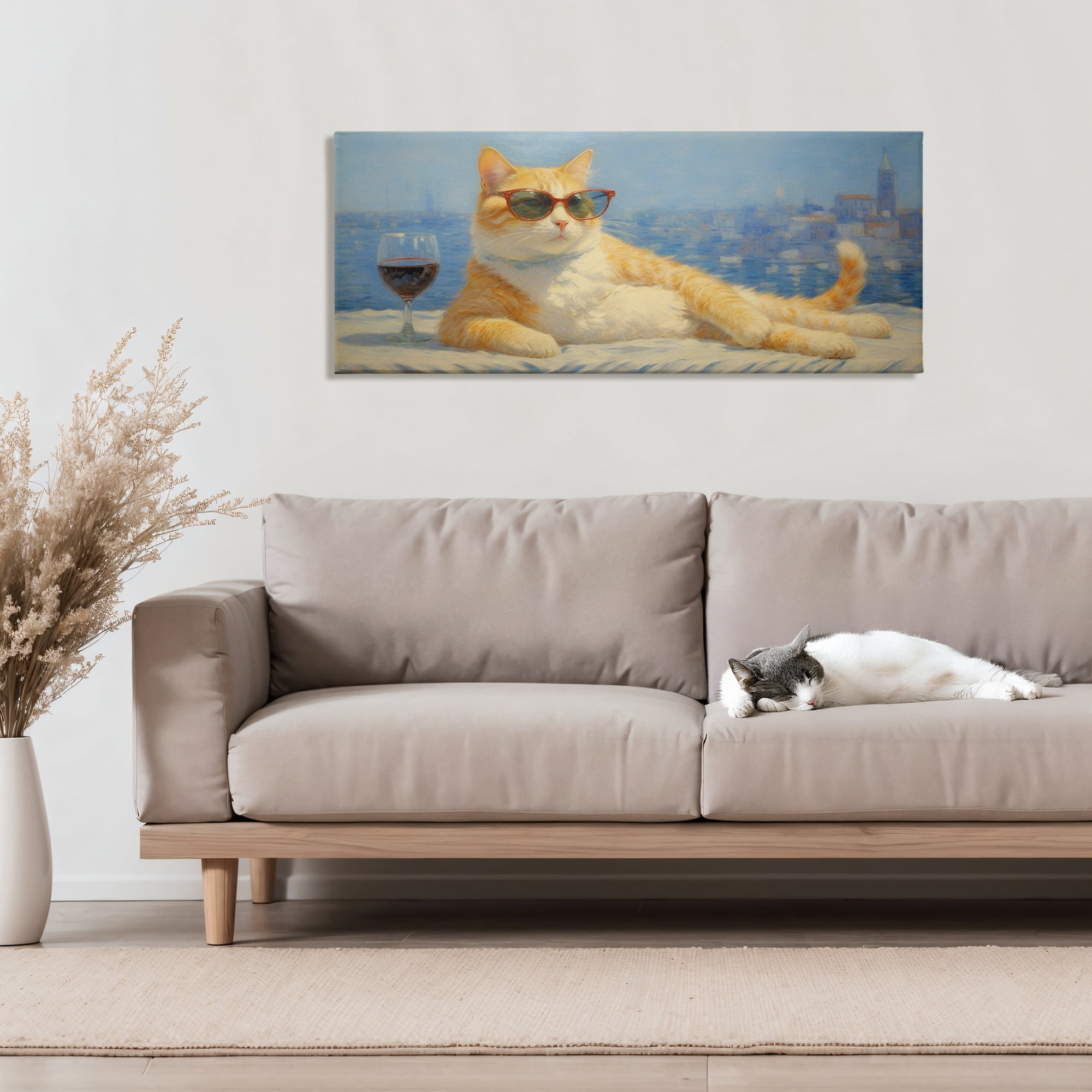 Stupell Industries Lounging Feline with Wine Glass Canvas Wall Art, design by Angie Hawke