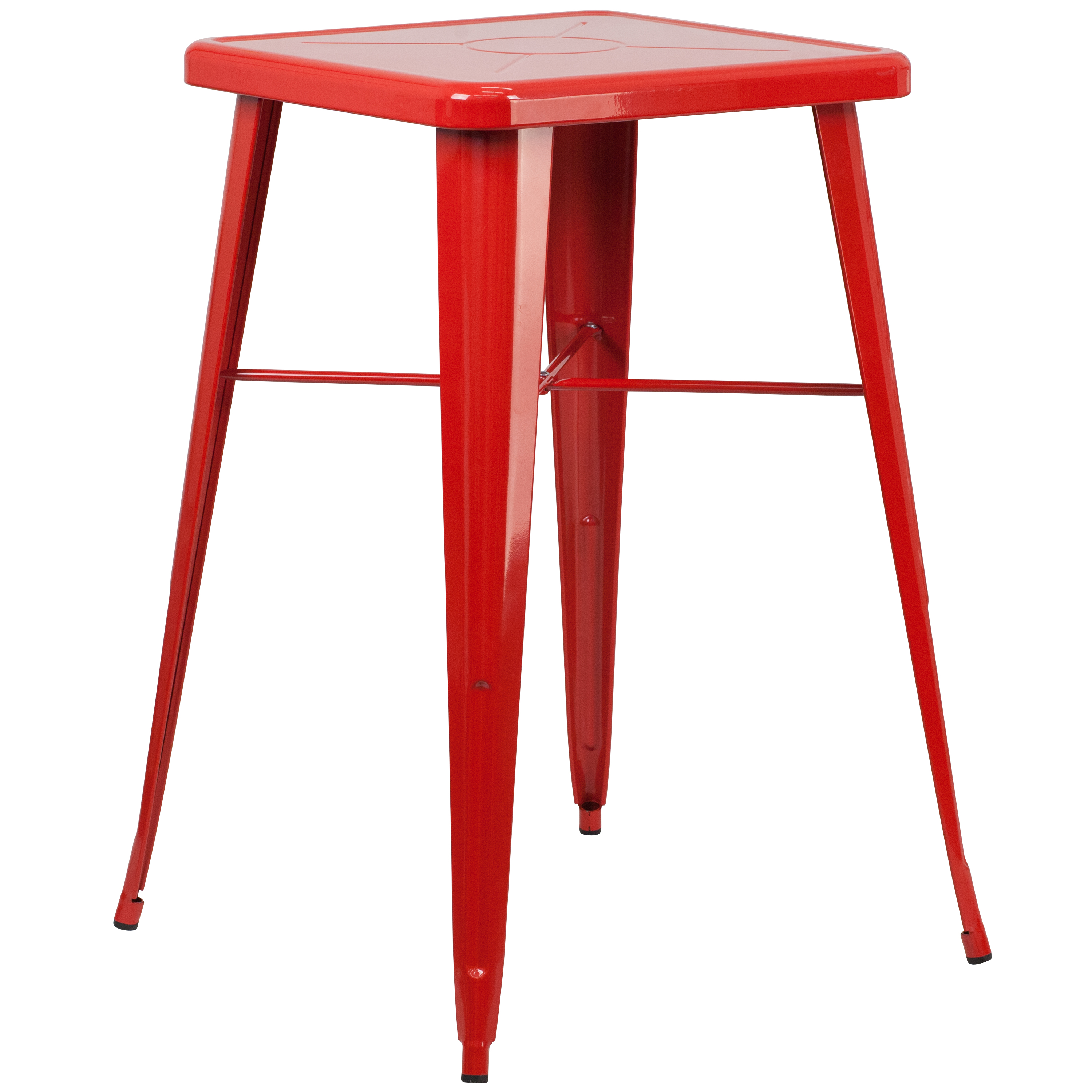 Flash Furniture Commercial Grade 23.75" Square Red Metal Indoor-Outdoor Bar Table Set with 2 Square Seat Backless Stools - image 4 of 5