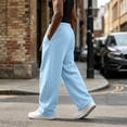 thumbnail image 4 of Dwellite Sweat Pants for Mens Lounge Casual Joggers Workout Flared Loose Fit Gym Wide Leg Solid Oversized Relaxed Fit Sweatpants with Pockets Light Blue S, 4 of 7