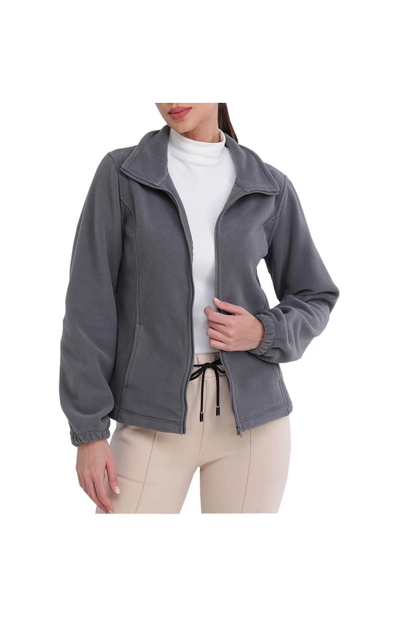 Flannel Coats for Women Gray Fleece Full Zip Coats Lightweight Long Sleeve Solid Yoga Clothes Jackets for Women M