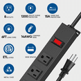 thumbnail image 5 of VILONG 8-Outlet Power Strip Surge Protector Heavy Duty, Multiple Outlet Plug, Wall Mount,1200J 1875W 6ft Extension Cord for Indoor (Black, ETL Listed), 5 of 10