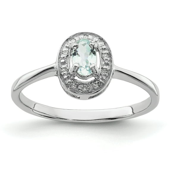 925 Sterling Silver Rhodium Aquamarine and Diamond Ring Size 7