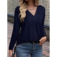 thumbnail image 6 of Autumn Women'S Long Sleeve Shirt V Neck Knit Pullover Tunic Top Women'S Shirt Formal Casual Dark Blue XL, 6 of 7