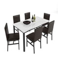 thumbnail image 3 of 7-Piece Dining Table Set, with Faux Marble Tabletop and 6 Faux Leather Upholstered Chairs, Modern Kitchen and Dining Room Furniture, Durable and Space-Saving, 3 of 5