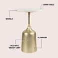 thumbnail image 3 of JONATHAN Y Pip 20.25" Classic Designer Metal Drink Table and Decorative End Table with White Marble Round Top and Bell Pedestal Base, Antique Gold, END4002B, 3 of 5