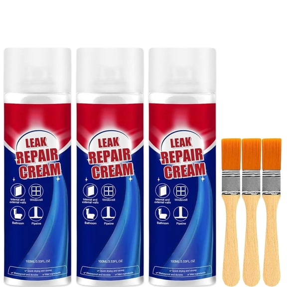 Leak Repair Waterproof Sealant Spray - Leak Repair Cream with Brush, Fast Drying Clear Waterproof Sealant Liquid, Weather Resistance Sealers for Gutter, Repairs Roof, Drainpipe (3pcs)Q
