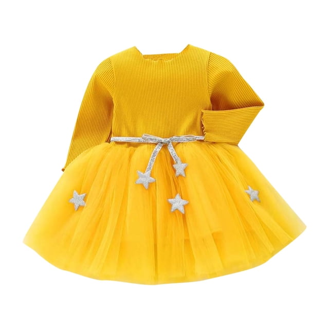 MeetoTime Robe Automne Hiver pour Filles Manches Longues Col Rond Étoile Robe Princesse 3-8 Ans Vêtements Bébé