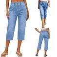 thumbnail image 5 of Tsesme Women’s Capris Jean Elastic Waist Straight Leg Denim Pants with Pockets Summer Casual Versatile Cropped Pants ,S, 5 of 9