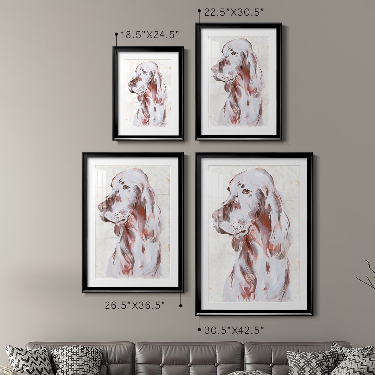 Wexford Home Sitting Dog III Premium Framed Print, 26.5" x 36.5" - Ready to Hang, Black (Set of 2)
