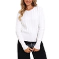 thumbnail image 2 of Suéter de punto trenzado INSPIRE CHIC para mujer, cuello redondo, de manga larga, suéteres cortos de punto L blanco, 2 of 6