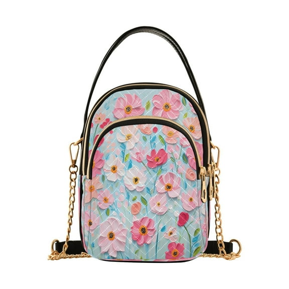 ALAZA Chain Crossbody Bags for Women Floral Oil Paint Shoulder Handbag Phone Purse
