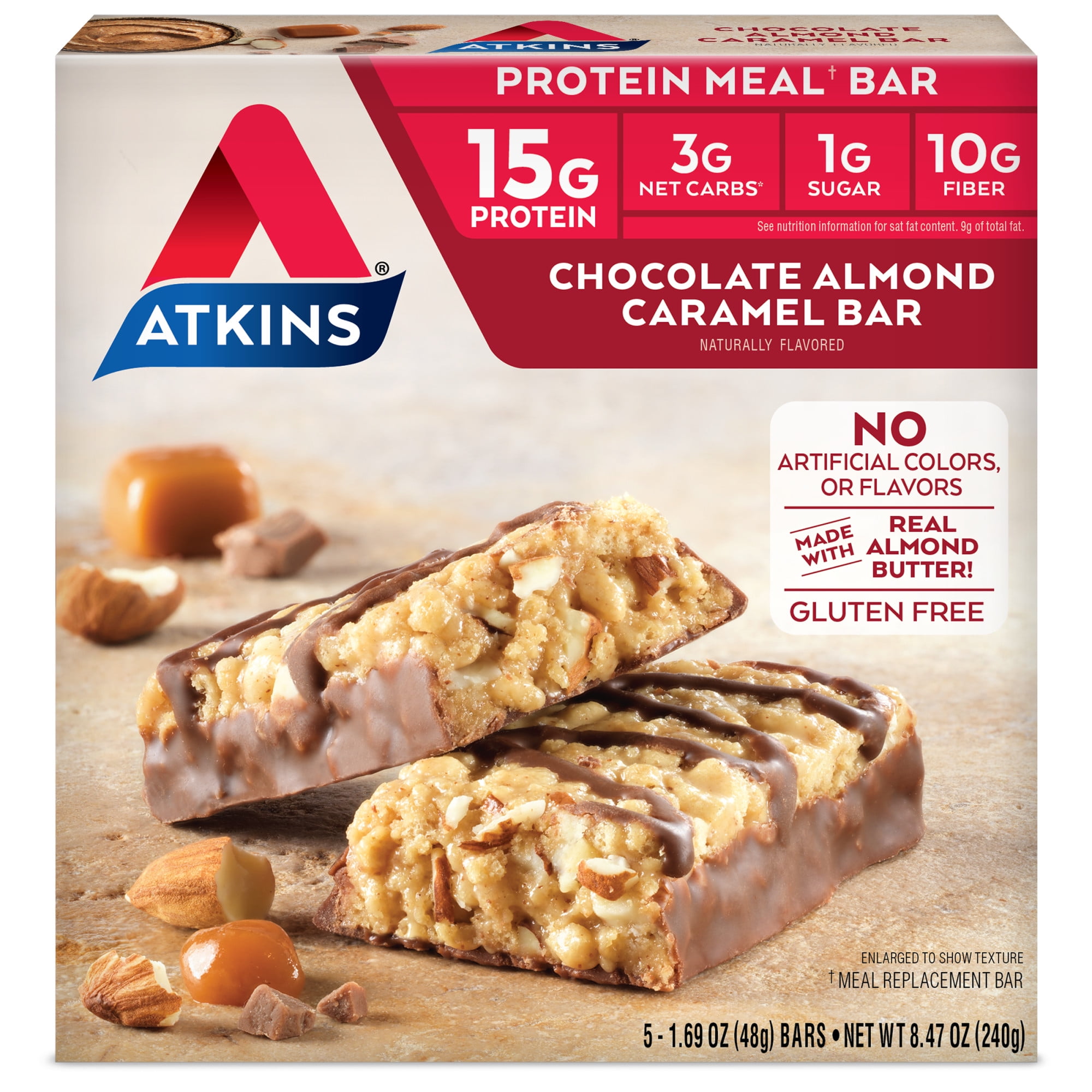 Atkins Protein-Rich Meal Bar, Chocolate Almond Caramel, Keto Friendly, 5 Count