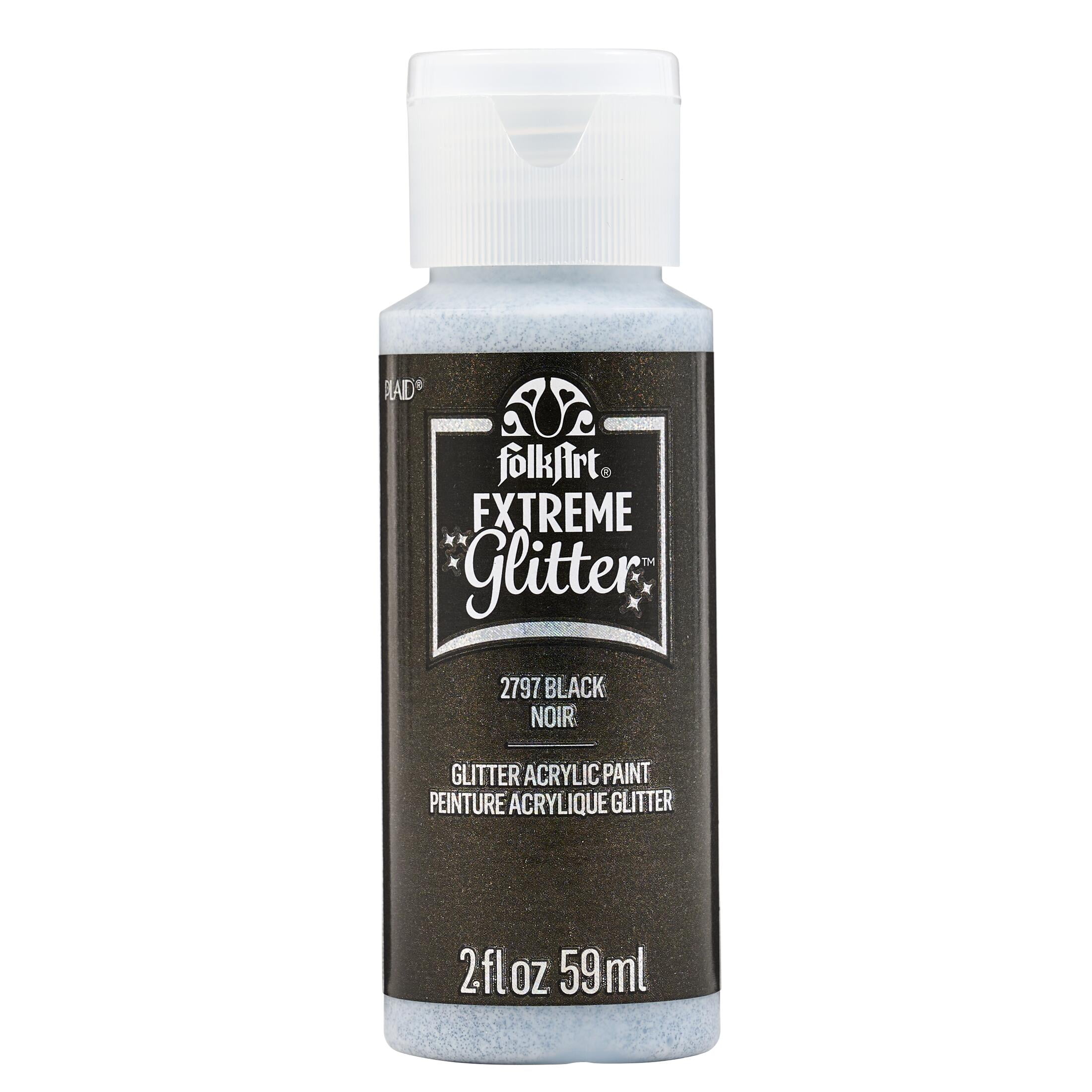 (3 pack) FolkArt Extreme Glitter Acrylic Craft Paint, Glitter Finish, Black, 2 fl oz