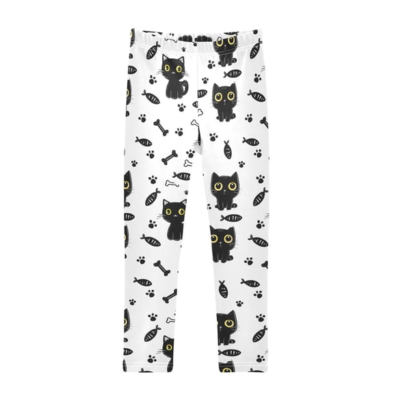 Black Cat Footprint Printed Leggings Yoga Pants for in 4t to 10t