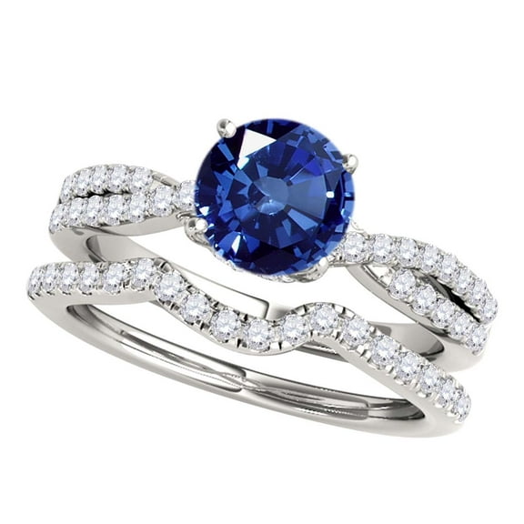 Mauli Jewels Engagement Rings for Women 1.20 Carat Halo Sapphire And Diamond Bridal Set 4-prong 14k White Gold