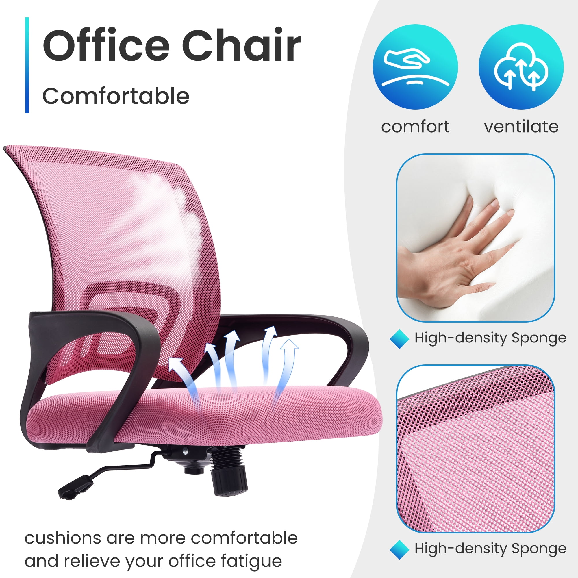 JONPONY Ergonomic Office Chair，Swivel Desk Chair with Lumbar Support, Adjustable Height with Armrests for Adults,Pink