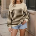thumbnail image 2 of Women's Sweaters Dropped Shoulders Jumper 2025 New Knit Shirts Stripe Pullover Oversized Clothing Ribbed Cable Knit Tops Casual Relaxed Sweater, 2 of 9