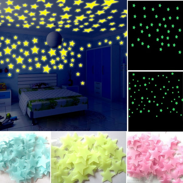 100pcs Etoiles Stickers Muraux Fluorescence Autocollant pour Chambre d' enfants