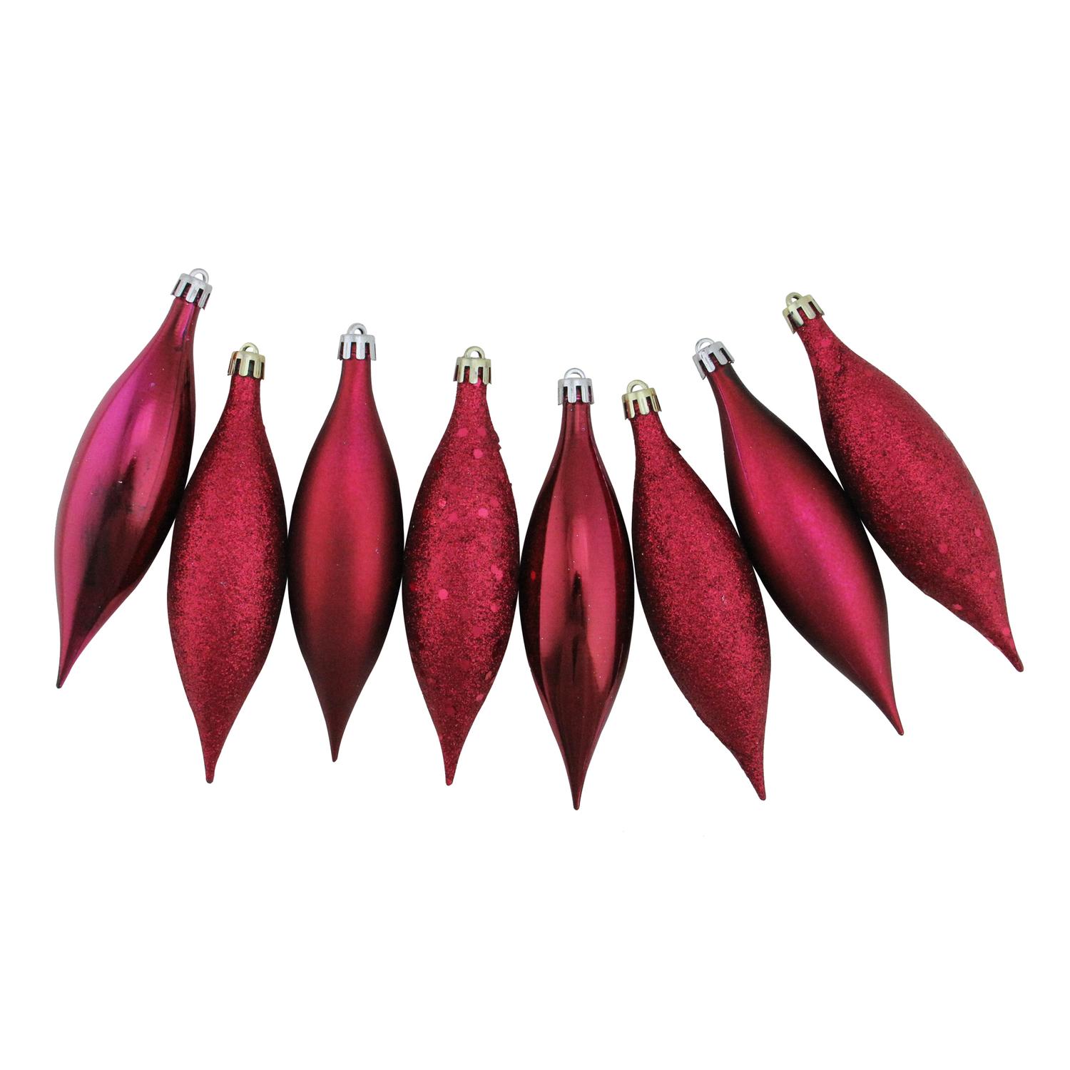 8ct Burgundy and Red Shatterproof 4Finish Finial Drop Christmas