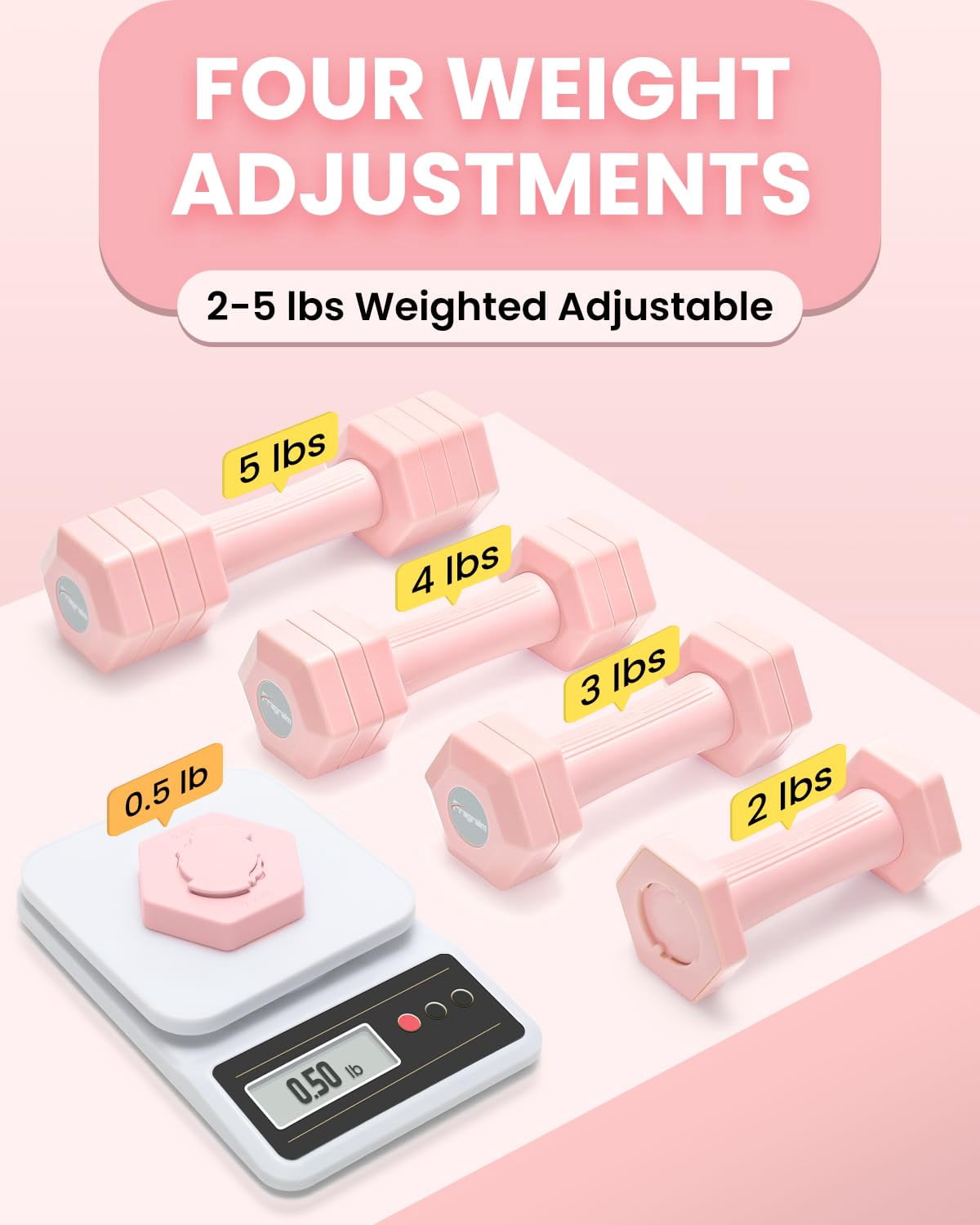 Adjustable Dumbbells Set  4 In 1 Hand Weights For Women Men 10 Lb/ 12 Lb Dumbbell Pair Each 2lbs 3lbs 4lbs 5lbs With Tpu Soft Rubber Handle Home Gym Exercise Fitness