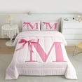 thumbnail image 3 of Manfei Bow Bowknot Ribbon Full Size Comforter Sets,Fairy Tale Theme Bedding Comforter Set,First Letter M Bedding Sets For Girls,Super Cozy Room Decor Reversible,3pcs, 3 of 9