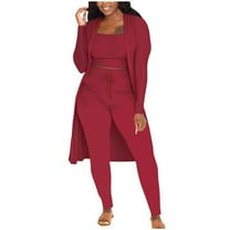 Kaemgyyd Women's 3 Piece Lounge Set Fall Winter Plus Size Outfit Open Front Cardigan Crop Tank Tops Ribbed Knit Leggings Matching Sets