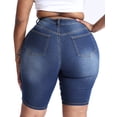 thumbnail image 2 of Gocolloa Women Plus Size Jean Shorts Stretchy High Waisted 10" Inseam Knee Length Denim Bermuda Shorts Dark Blue 14W, 2 of 5