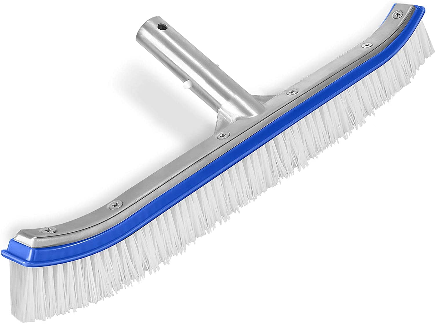 Puri Tech Premium Quality Curved 18 Inch Pool Cleaning Brush with Mixed Nylon & Stainless Steel Bristles & Aluminum Backing for Swimming Pools & Spas 