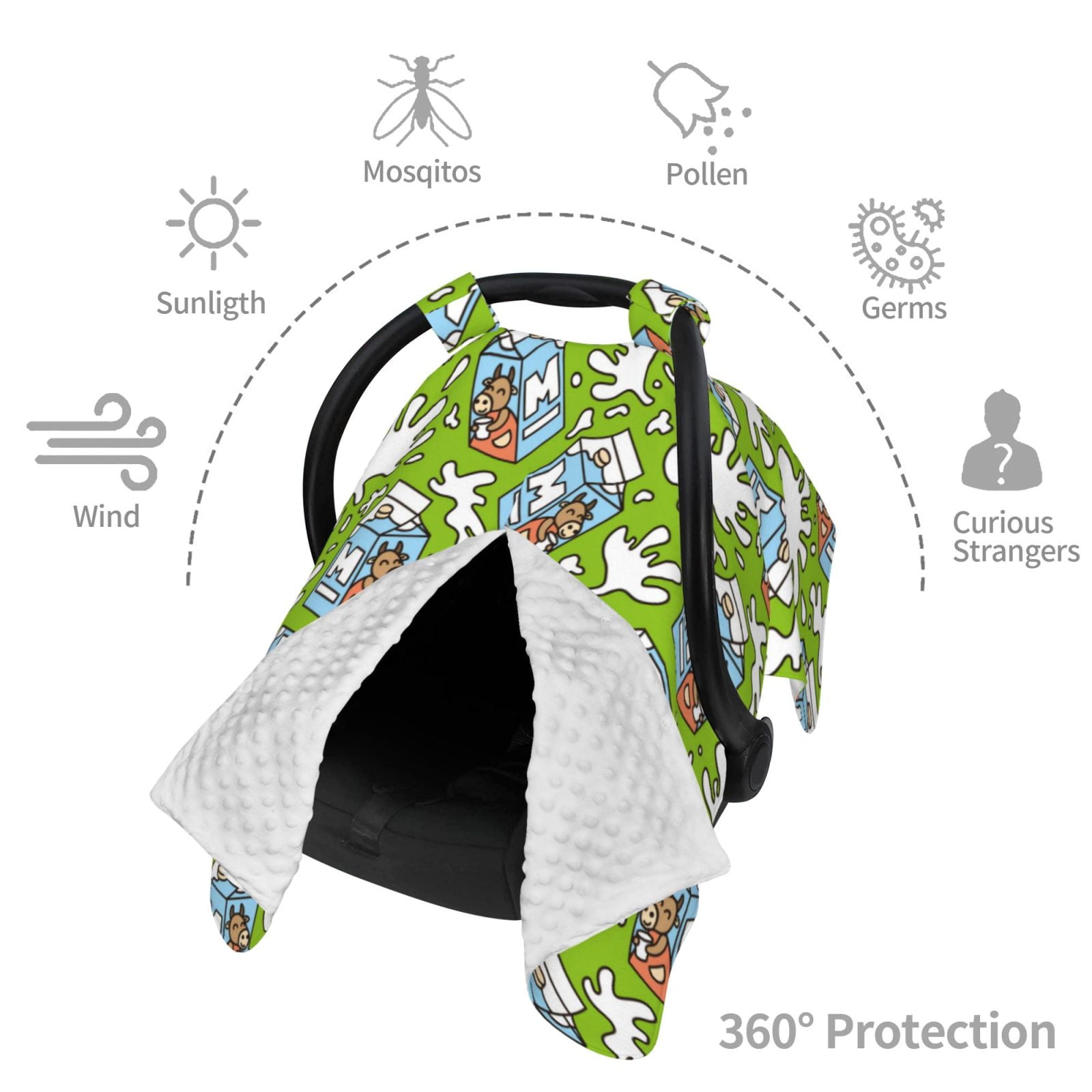 Car Seat Cover Baby - cartoon milk cow Breathable Infant Car Seat Cover for Baby Carseat, Lightweight Comfort Baby Essentials Must Haves Newborn Stuff for Girl Boy