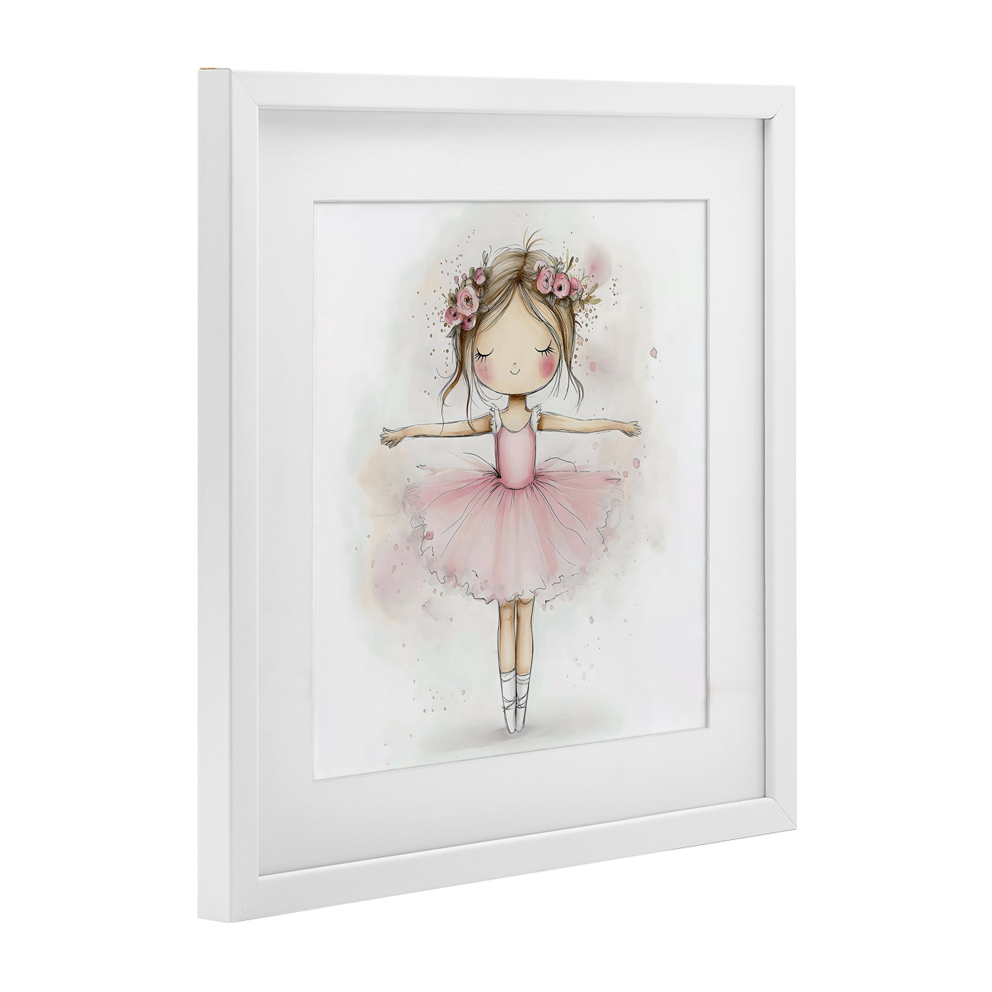 Stupell Industries Flower Ballerina in Pink Tutu White Framed Print Under Glass, design by Creative Studio