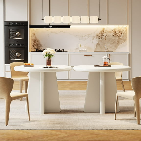 Finmind Round Dining Table for 2-4, 31.5 Inch Small Kitchen Table with Sturdy Base for Dining Room Set of 2, White