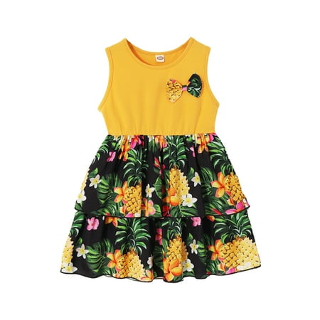 

KIMI BEAR Toddler Girls Dress 3T Toddler Girls Summer Dress 4T Toddler Girls Cute Pineapple Print Sleeveless Dress Yellow