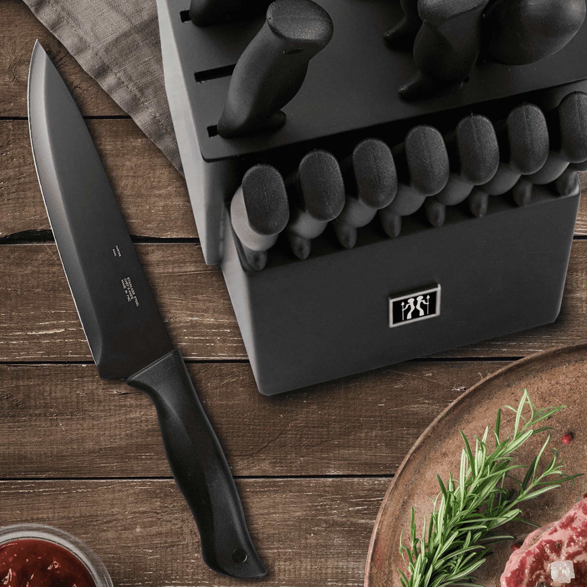HunterDual 19-Piece Stainless Steel Kitchen Knife Set with Block Self Sharpening