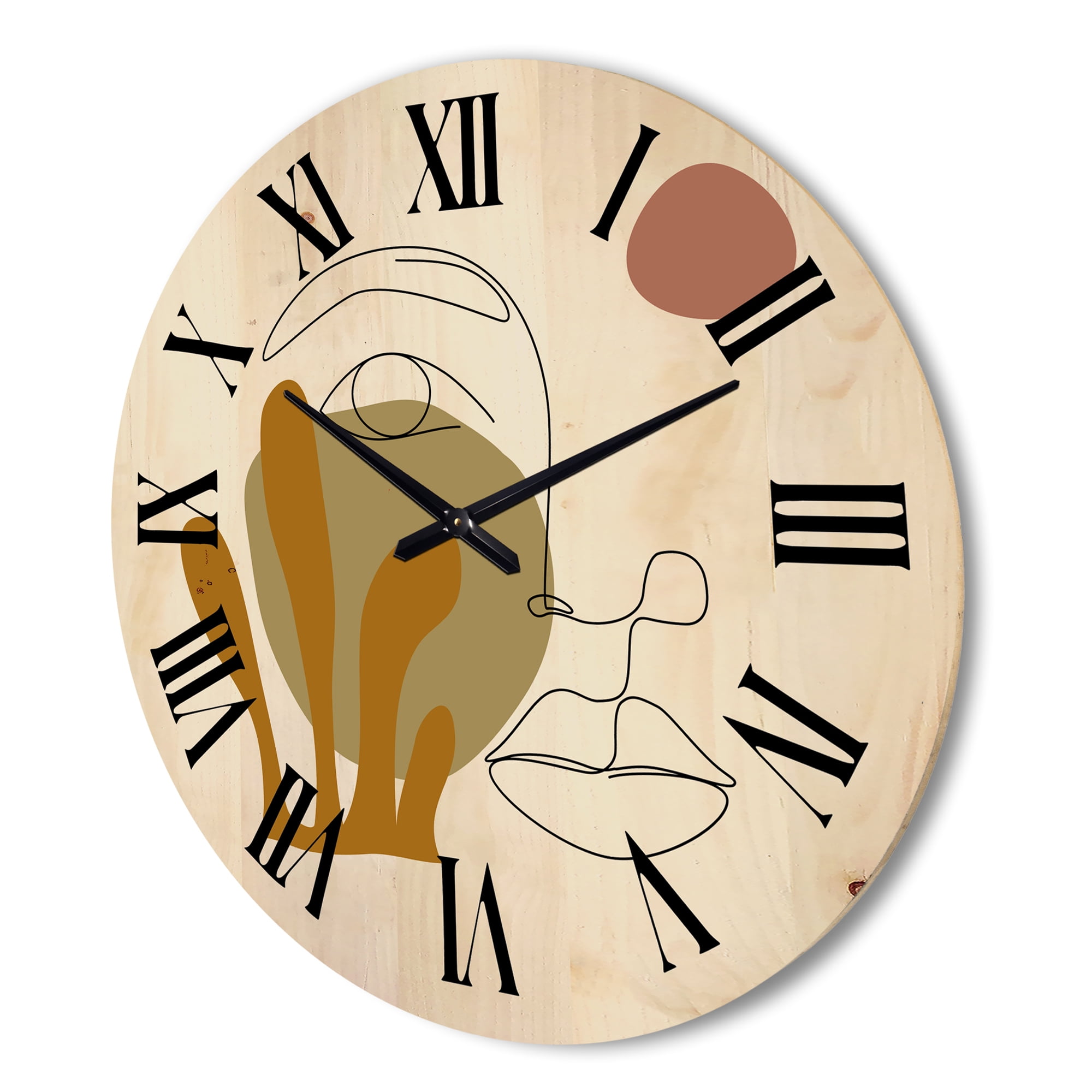 Designart 'One Line Art Portrait of Female In Terracotta Tones' Modern Wood Wall Clock