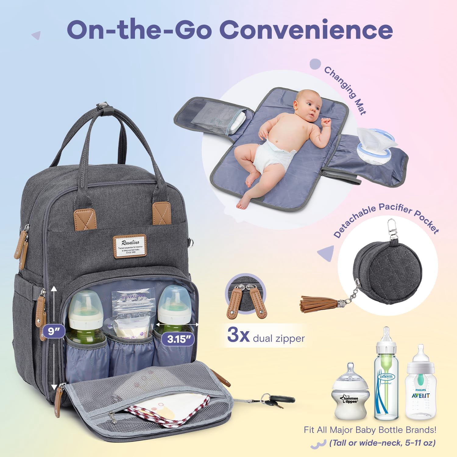 Diaper Bag Backpack, Multifunction Travel Pack Maternity Baby Changing Bags, Large acity, Waterproof, Dark Gray | Multifunction, Travel Pack, Maternity, Baby Changing Bags, Waterproof
