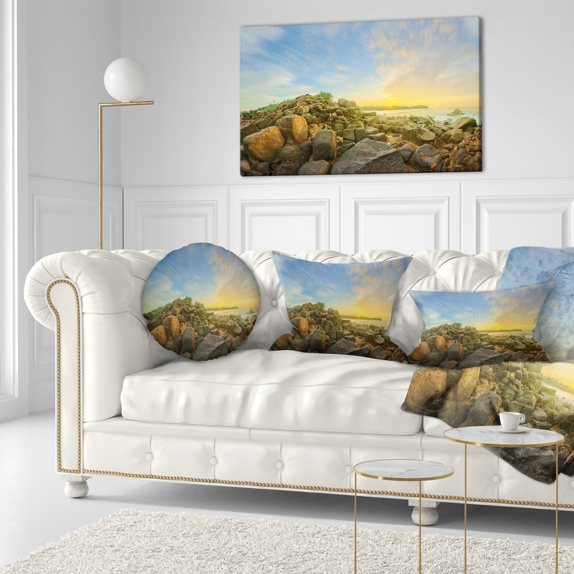 Designart Untouched Romantic Beach of Sri Lanka - Landscape Printed Throw Pillow - 12x20