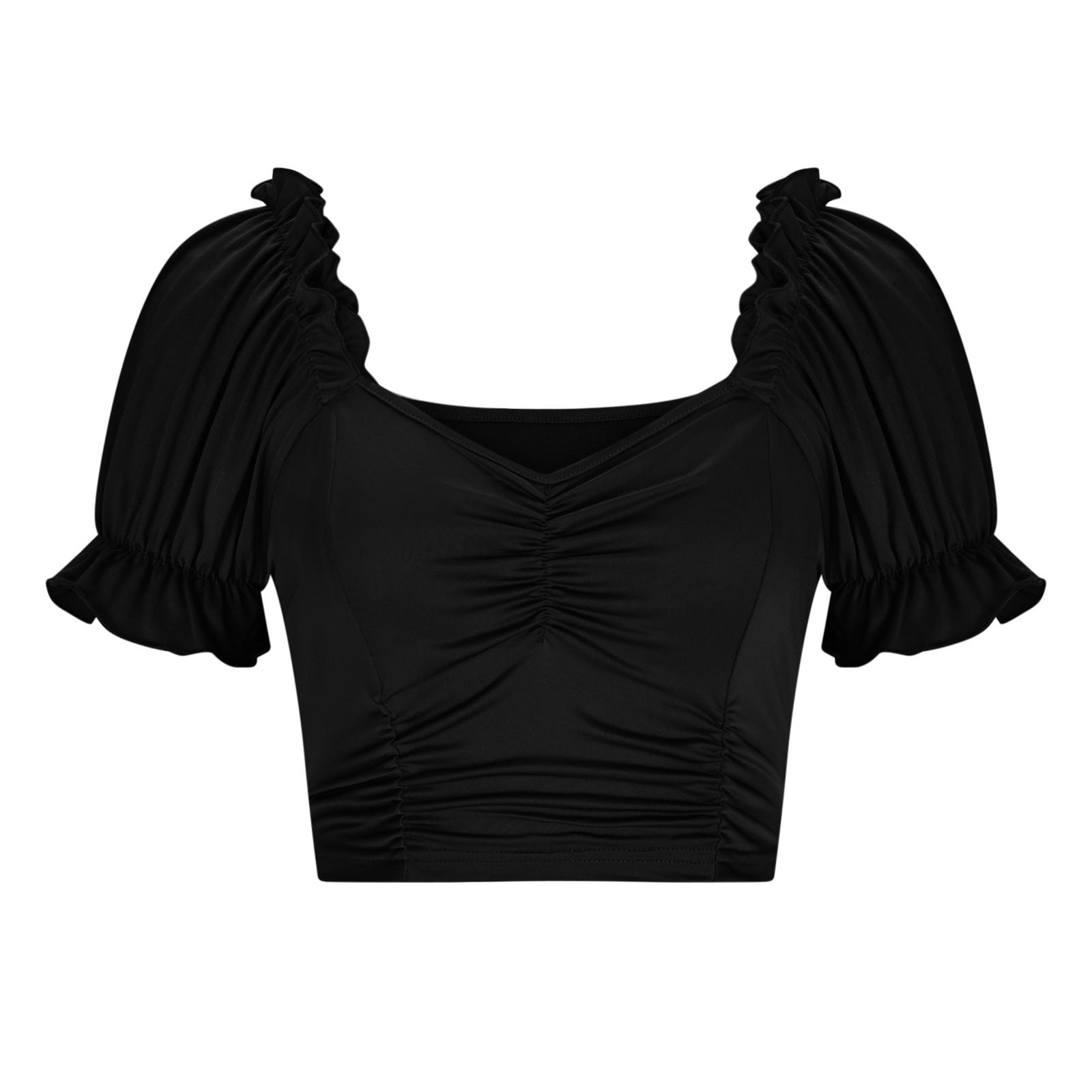 VSSSJ Women's Ruffled Puff Sleeve Cropped Tops Pleated Square Neck