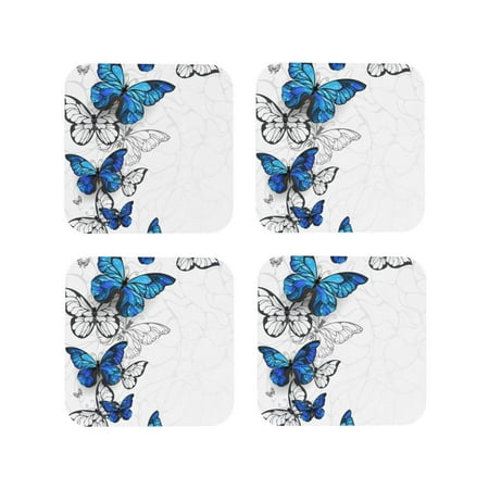 

Leather Coasters with Heat-resistant for Drinks Blue Flying Butterflies Cup Coasters Cup Pad Mat for Tabletop Protection Coffee Table Office Desk and Housewarming Gift