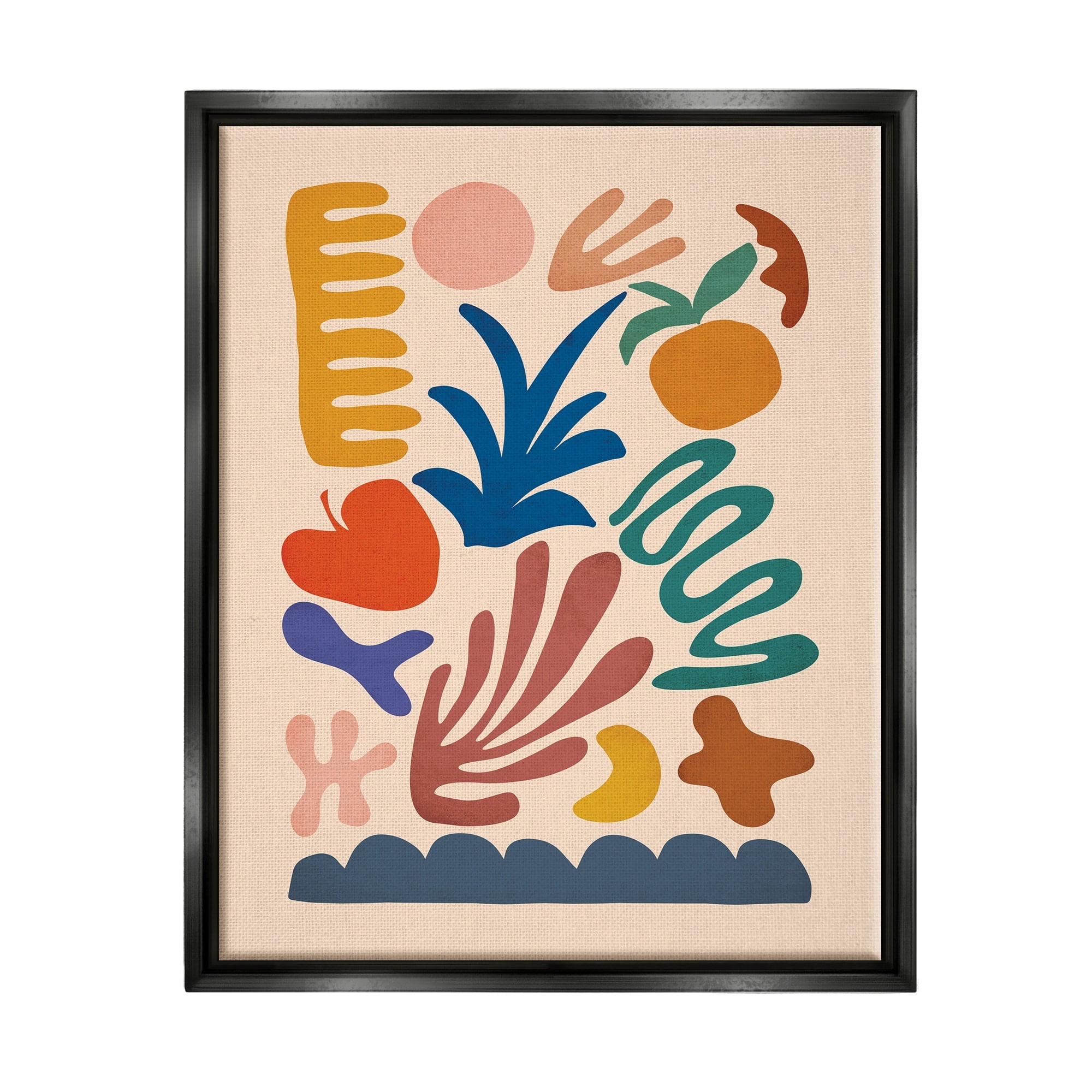 Stupell Industries Abstract Cutout Fruit Plant Shapes Geometric Botanicals Graphic Art Metallic Gold Floating Framed Canvas Print Wall Art, Design by JJ Design House LLC