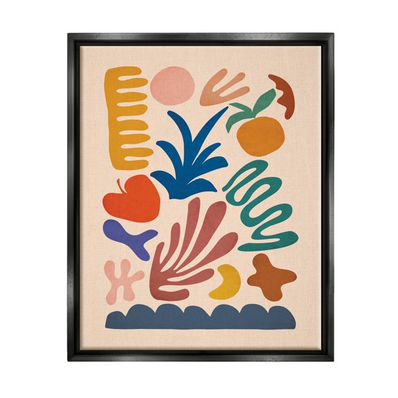 Stupell Industries Abstract Cutout Fruit Plant Shapes Geometric Botanicals Graphic Art Jet Black Floating Framed Canvas Print Wall Art, Design by JJ Design House LLC