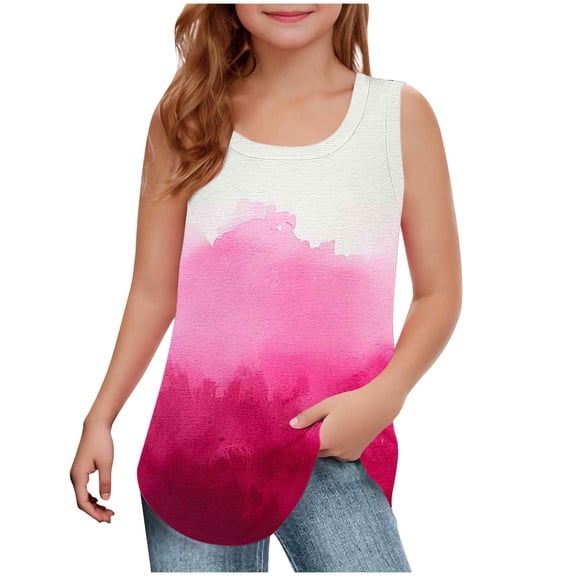 Afuyipoi Girls Tank Tops Size 10-12,Printed Sleeveless Square Neck Summer Top Pink