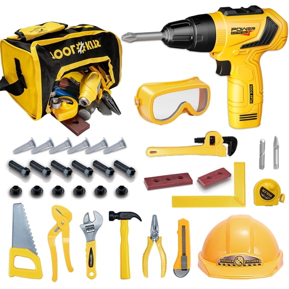 LieGorJi 33Pcs Kids Tool Set, Construction Tool Ser for KIds, Pretend Play Set with Tool Bag & Drill, Ideal Birthday Gifts for 1-3 3-5 5-8 Year Old