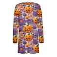 thumbnail image 4 of WTOBBY Women's Halloween Printed Cardigan Jacket Mid Length Open Front Long Sleeve Casual Cover Up with Pockets Novelty Fall Sweater Lightweight Cozy Outerwear,Purple 2XL, 4 of 7