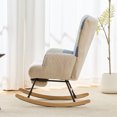 thumbnail image 5 of Hforesty Nursery Rocking Chair Upholstered Glider Rocker,Comfy Armchair with retractable footrest for Living Room & Nursery,side pocket,(Cotton Linen)splicing DARK-BLUE, 5 of 7