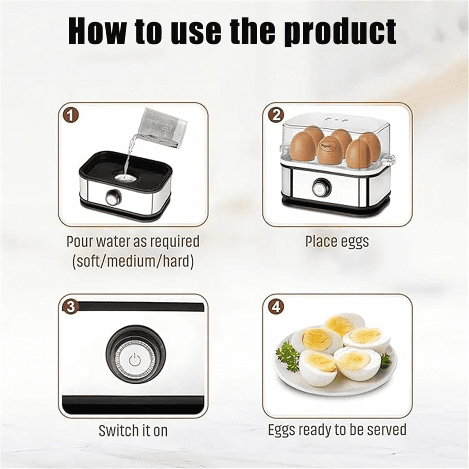 Smart egg cooker with automatic shutoff function, easy to boil eggs, top stainless steel egg cooker, one-touch operation, with tray cover, can boil 6 eggs, suitable for hard boil/soft boil/medium boi