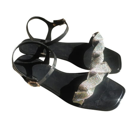

Rdeuod Shoes For Women Summer Sandals Flat Slip On Crystal Roman Open Sandal