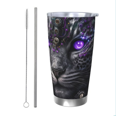 

Goofa Purple-Eyed Floral Leopard for 20 oz Skinny Tumbler Stainless Steel Coffee Mug Slim Vacuum Insulated Travel Cup Car Cup-Straw Two-piece Set