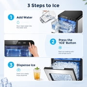 Snowyermine Nugget Ice Maker Countertop, 44 lbs per Day, Soft, Chewable Sonic-Style Pebble Ice, One-Touch Self-Cleaning, Stainless Steel, Silver, for Home, Kitchen, Office, RV and Camping
