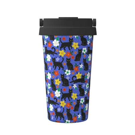 

Susaid Black Cats And Flowers Print Coffee Travel Mug Insulated Coffee Mug with Lid Leakproof Coffee Thermos Coffee Tumbler for Hot&Cold Drinks