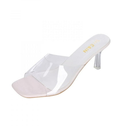 

Guzom Sandals Women- Gift for women Heeled Clear Comfortable Open Toe Summer Sandals for Women Beige
